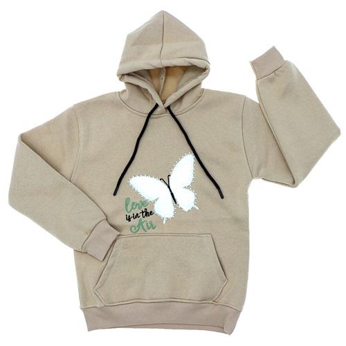 Papatyam Kids 10916 Kız Çocuk 3 İp Kelebek Peluş Boncuklu Nakışlı Kapşonlu Sweat 9-12 Yaş