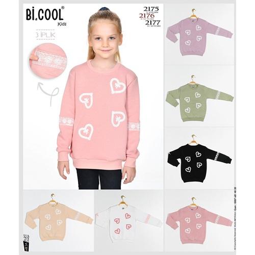 Bi Cool 2177 Kız Çocuk 3 İplik Kalp Nakışlı Sıfır Yaka Sweat 13-16 Yaş