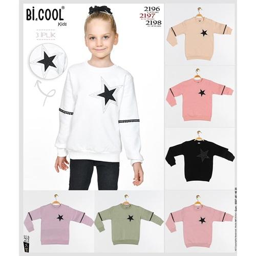 Bi Cool 2197 Kız Çocuk 3 İplik Taş Yıldız Nakışlı Sıfır Yaka Sweat 9-12 Yaş