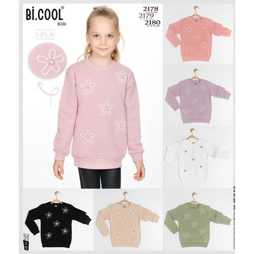 Bi Cool 2178 Kız Çocuk 3 İplik Çiçek Nakışlı Sıfır Yaka Sweat 5-8 Yaş