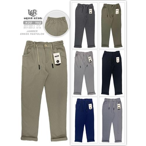 Uçar 4021-1 Erkek Çocuk 3 İP Fitili Jamber Arka Cepli Uzun Dublaj Paça Kot Pantolon 7-11 Yaş