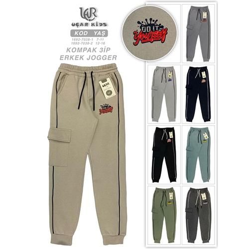 Uçar 7038-1 Erkek Çocuk 3 İp Ön Biyeli Do It Yourself Baskılı Ribana Paça Eşofman Alt 7-11 Yaş