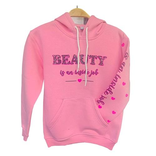 Kardeşler Lıfe Kız Çocuk 3 İplik Kapşonlu Beauty Baskılı Sweat 9-12 Yaş