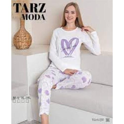Tarz Moda 1454 Bayan Penye Likralı Baskılı Pijama Takımı M-2XL (4 Lü)