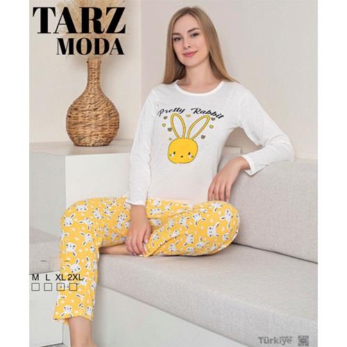 Tarz Moda 1455 Bayan Penye Likralı Baskılı Pijama Takımı M-2XL (4 Lü)