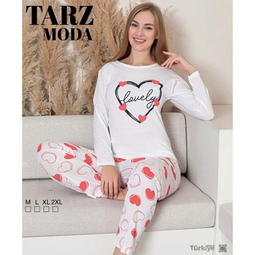 Tarz Moda 1458 Bayan Penye Likralı Baskılı Pijama Takımı M-2XL (4 Lü)