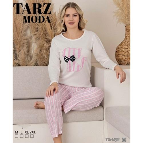 Tarz Moda 1465 Bayan Penye Likralı Baskılı Pijama Takımı M-2XL (4 Lü)