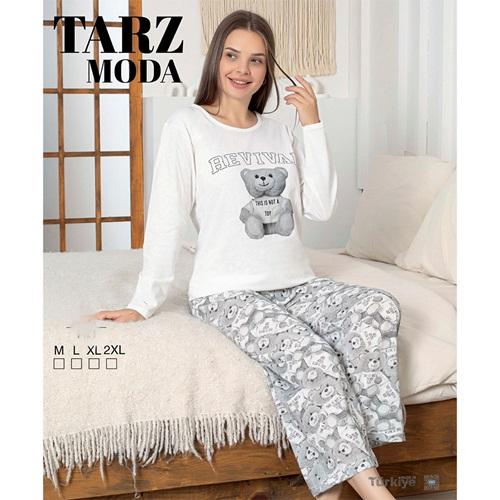 Tarz Moda 1448 Bayan Penye Likralı Baskılı Pijama Takımı M-2XL (4 Lü)