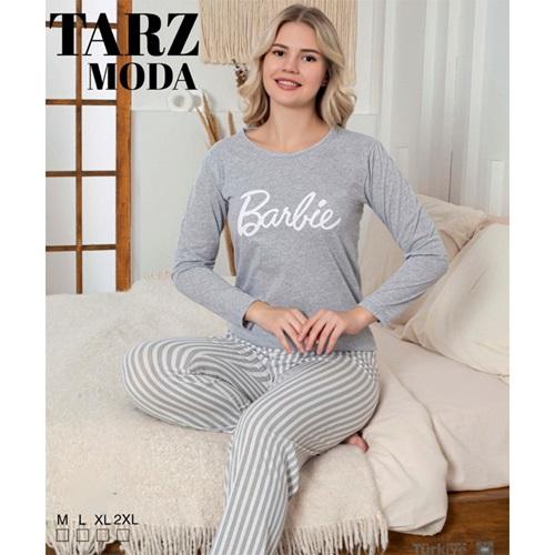 Tarz Moda 1466 Bayan Penye Likralı Baskılı Pijama Takımı M-2XL (4 Lü)