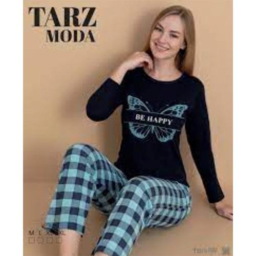 Tarz Moda 1476 Bayan Penye Likralı Baskılı Pijama Takımı M-2XL (4 Lü)