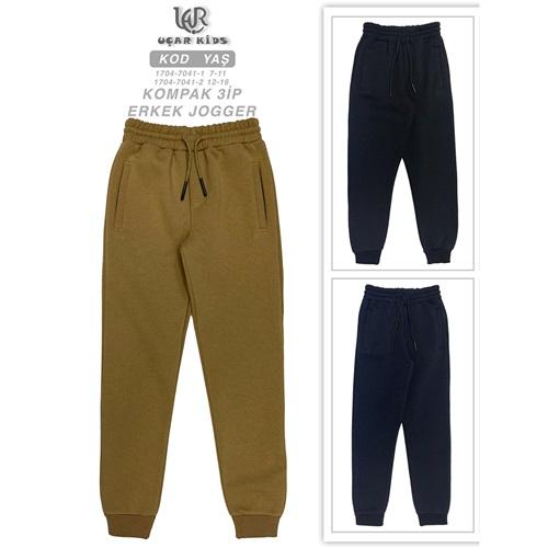 Uçar 7041-2 Erkek Çocuk 3 İp Fermuarlı Flato Ribana Paça Eşofman Alt 12-16 Yaş