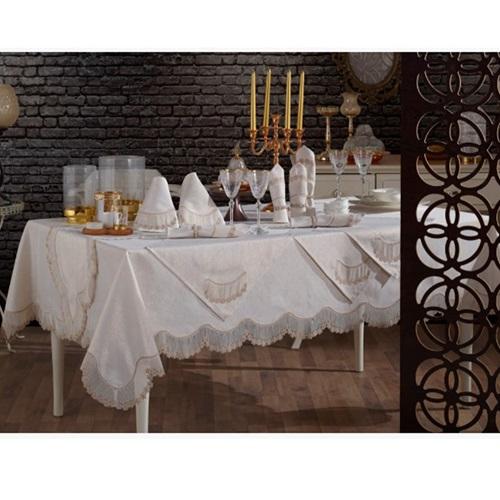 Kasso Home Krc0736 İnce Gardenya Fransız Güpürlü 26 parça Masa Örtüsü Seti 160 X 220 CM