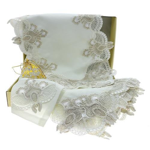 Kasso Home Krc2042 Menekşe Fransız Güpürlü 26 parça Masa Örtüsü Seti 160 X 220 CM