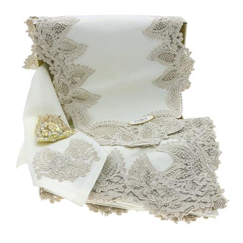 Kasso Home Krc1319 Valeria Fransız Güpürlü 26 Parça Masa Örtüsü Seti 160 X 220 CM