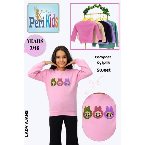 Peri Kids 1001 Kız Çocuk 3 İp Süzine Labuba Nakışlı Sıfır Yaka Sweat 7-11 Yaş