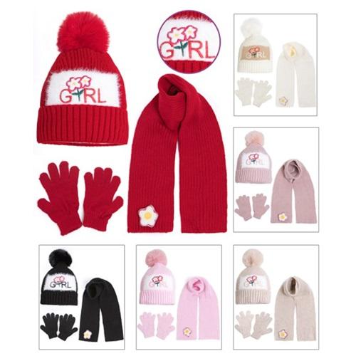 Recos Kız Çocuk 1679 Triko İçi Polarlı Gırl Nakışlı Ponponlu Atkı Bere Eldiven 3 Lü Takım 1-4 Yaş