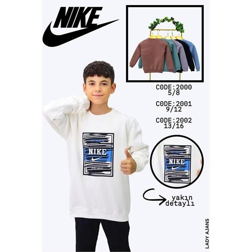 Mubix 2009 Erkek Çocuk 3 İp Şardonlu Nıke Baskılı Sıfır Yaka Sweat 5-8 Yaş