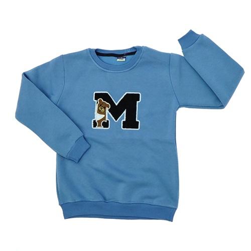 Mubix 3007 Erkek Çocuk 3 İp Şardonlu Süzine M Nakışlı Sıfır Yaka Sweat 5-8 Yaş