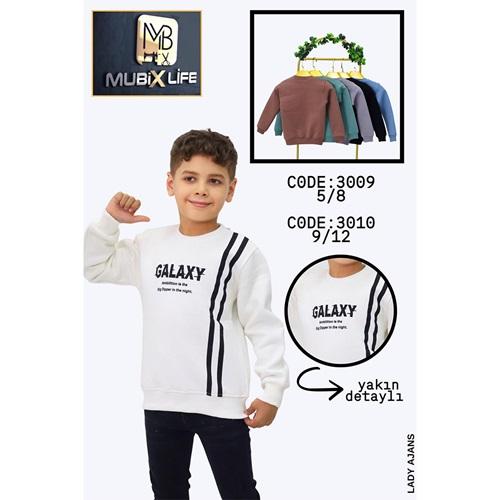Mubix 3008 Erkek Çocuk 3 İp Şardonlu Galaxy Baskılı Sıfır Yaka Sweat 9-12 Yaş