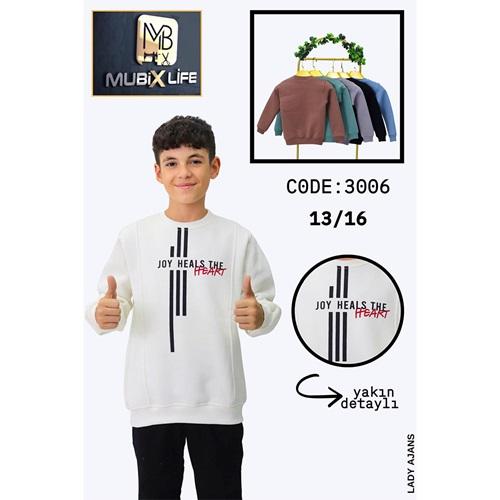 Mubix 3006 Erkek Çocuk 3 İp Şardonlu Joy Heals The Heart Baskılı Sıfır Yaka Sweat 13-16 Yaş