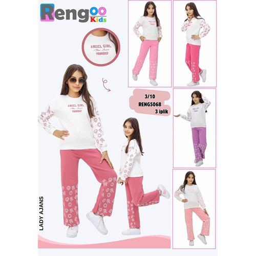 Rengoo 5068 Kız Çocuk 3 iplik Angel Gırl Baskılı Sıfır Yaka Takım 3-10 Yaş
