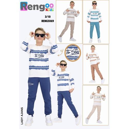 Rengoo 5069 Erkek Çocuk 3 iplik The State Baskılı Sıfır Yaka Takım 3-10 Yaş
