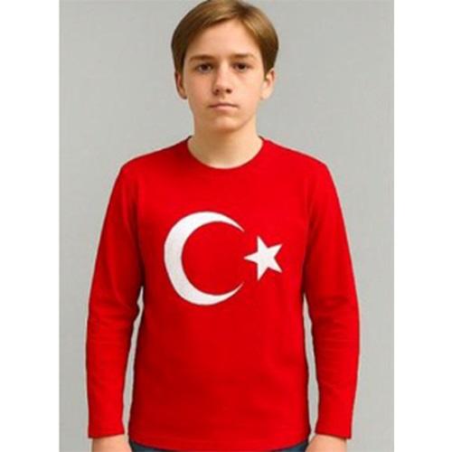 Meleğim Life 20252027 Çocuk Penye Bayrak Baskılı Uzun Kol Sıfır Yaka Badı 9-12 Yaş