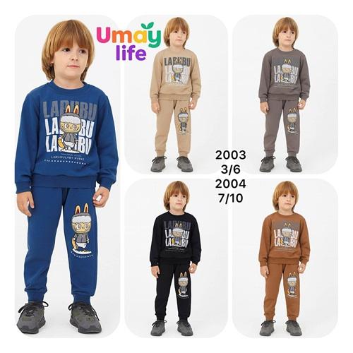 Umay 2003 Erkek Çocuk 2 İp Labubu Baskılı Sıfır Yaka Takım 3-6 Yaş