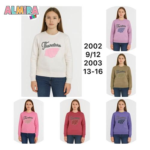 Almira Kids 2003 Kız Çocuk 3 İp İncili Therature Nakışlı Sıfır Yaka Sweat 13-16 Yaş