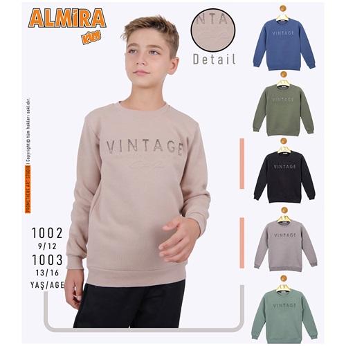 Almira Kids 1003 Erkek Çocuk 3 İp Vintage Baskılı Sıfır Yaka Sweat 13-16 Yaş