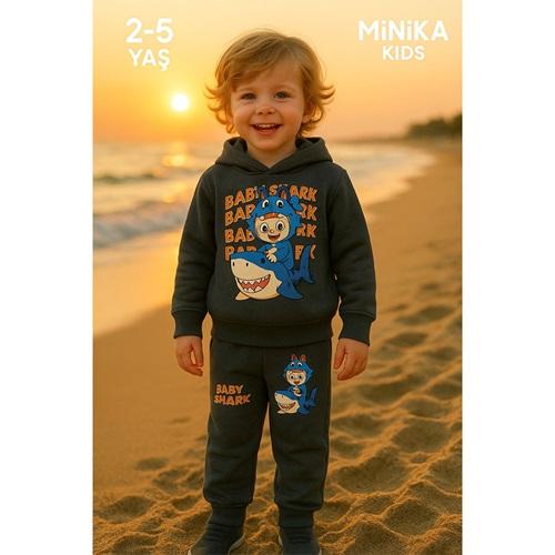 Minika Erkek Çocuk 2 İp Baby Shark Labubu Baskılı Sıfır Yaka Takım 2-5 Yaş