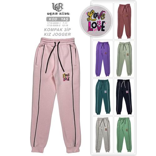 Uçar 6008-2 Kız Çocuk 3 İp Love Baskılı Ön Biye Flato Ribana Paça Eşofman Alt 12-16 Yaş