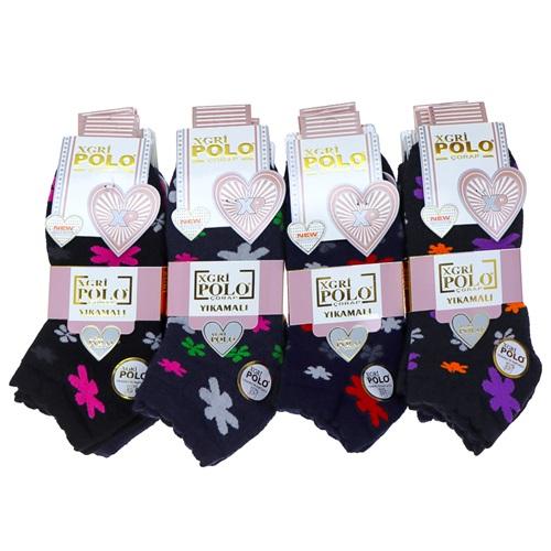 XGri Polo B-82 Bayan Desenli Havlu Patik Çorap - Karışık Renk - ASORTİ
