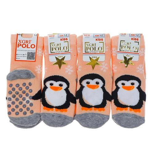 XGri Polo Ç-12 Çocuk Likralı Desenli Havlu Abs Kaymaz Taban Soket Çorap - Karışık Renk - 0-1 YAŞ
