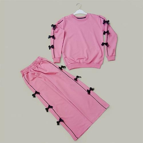 Alfa Kids 4219 Kız Çocuk 2 İp Kol Fiyonklu Sıfır Yaka Takım 4-10 Yaş