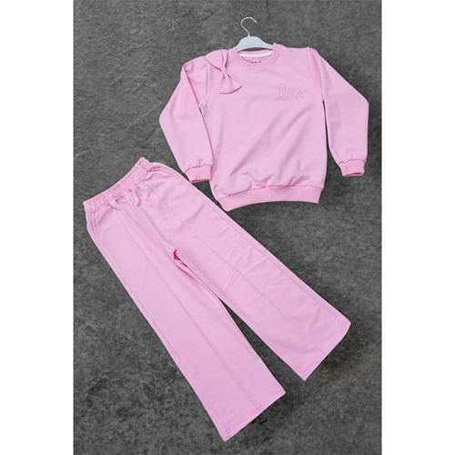 Alfa Kids 4218 Kız Çocuk 2 İp Love Taş Baskılı Sıfır Yaka Takım 4-10 Yaş