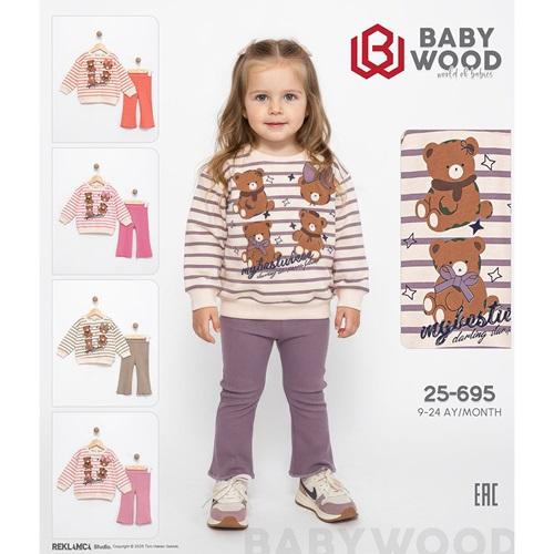 Babywood BW-25-695 Kız Bebe 2 İplik Sevşmli Ayıcık Baskılı Takım 9-24 Ay