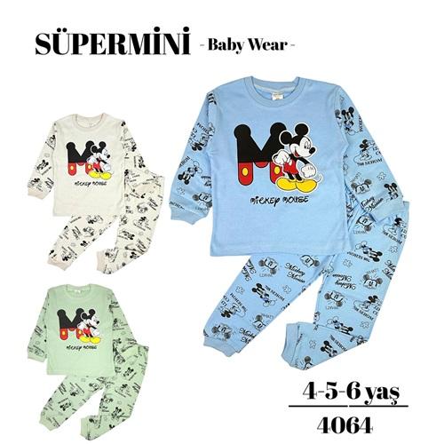 Süpermini 4064 Çocuk Penye Harfli Sevimli Mickey Mouse Baskılı Takım 4-6 Yaş
