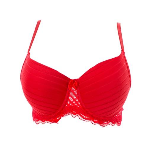 DP De Pier 4051 Bayan Dolgulu Çizgili Kol Dantelli Sütyen 75-90 - Kırmızı - 75-80-85-90 - 40318-Kırmızı-75-80-85-90