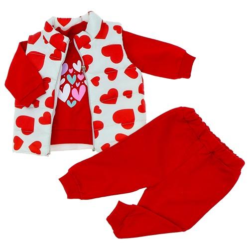 Naz Mix 653 Kız Bebe 2 İp Kalp Baskılı Şişme Yelekli 3 lü Takım 9-18 Ay - Karışık Renk - 9-12-18 AY