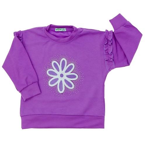Bittoş Bts4146 Kız Çocuk 2 İp Kolu Fırfırlı Detaylı Çicek Nakışlı Sweat 3-7 Yaş