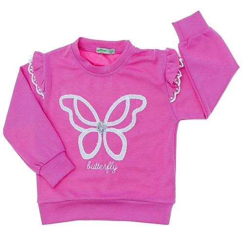 Bittoş Bts4153 Kız Çocuk 2 İp Oysho Omuz Fırfırlı Zincir Kelebek Nakışlı Sweat 8-12 Yaş