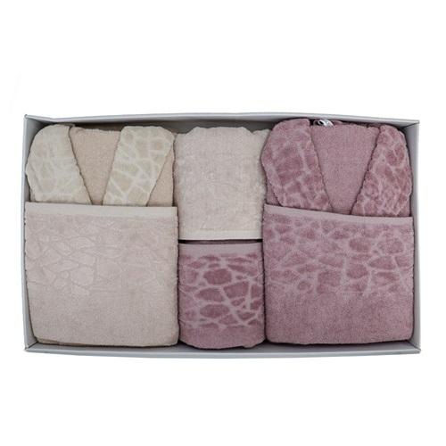 Bellina Kısmi Kadife Leopar Aile Bornoz Seti 6 Parça - Karışık Renk - STANDART