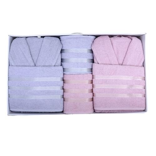 Carmina Bukle 3 Çizgili Aile Bornoz Seti 6 Parça