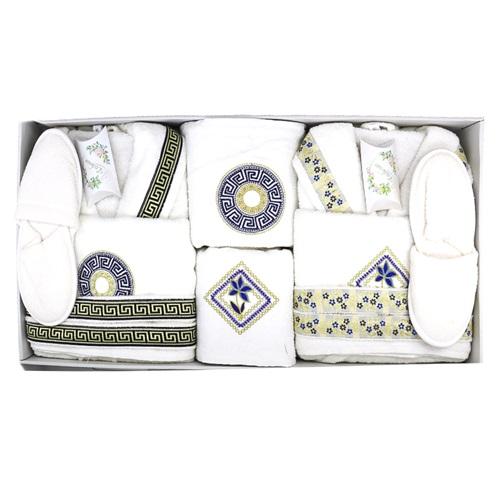 Miss Paris Bukle Şeritli 12 Parça Aile Bornoz Seti - Karışık Renk - STANDART