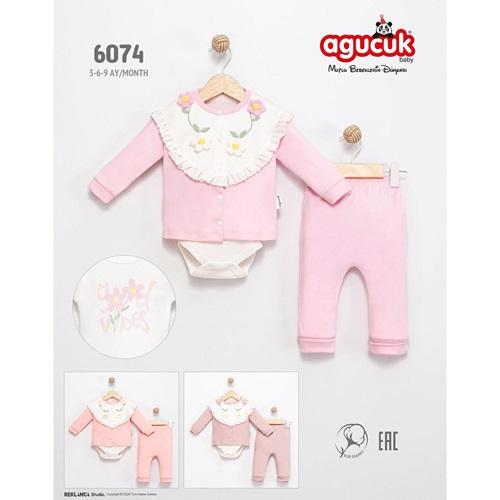 Agucuk Baby 6074 Kız Bebe Papatya Nakışlı 3 Lü Takım 3-9 Ay - 40945-Karışık Renk -3-9 AY