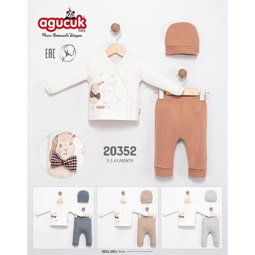 Agucuk Baby 20352 Erkek Bebe Patiklisiz Şapkalı Takım 0-3 Ay - 40953-Karışık Renk -0-3 AY
