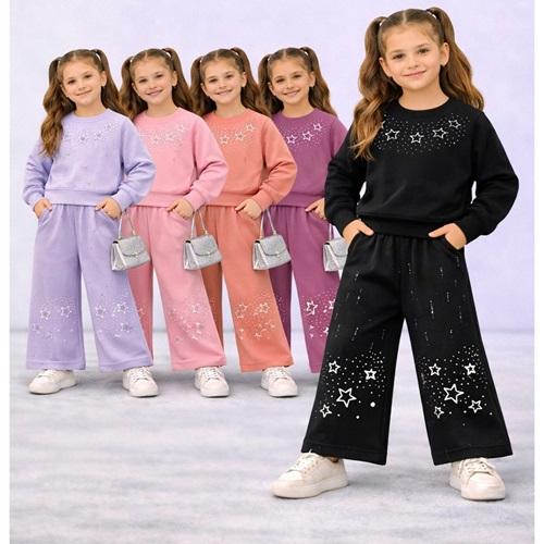 Minika Çocuk 2 İplık Yıldız Taşlı Sıfır Yakalı Uzun Kol Takım 6-10 Yaş - 40966-Karışık Renk -6-10 YAŞ