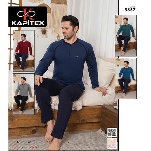 Kapitex 5857 Erkek Cotton Reglan 3 Düğmeli Uzun Kollu Pijama Takımı M-2XL