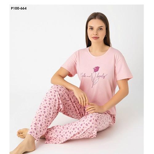 Sude P100-664 Bayan Modal Desenli Kısa Kol Pijama Takımı M-2XL